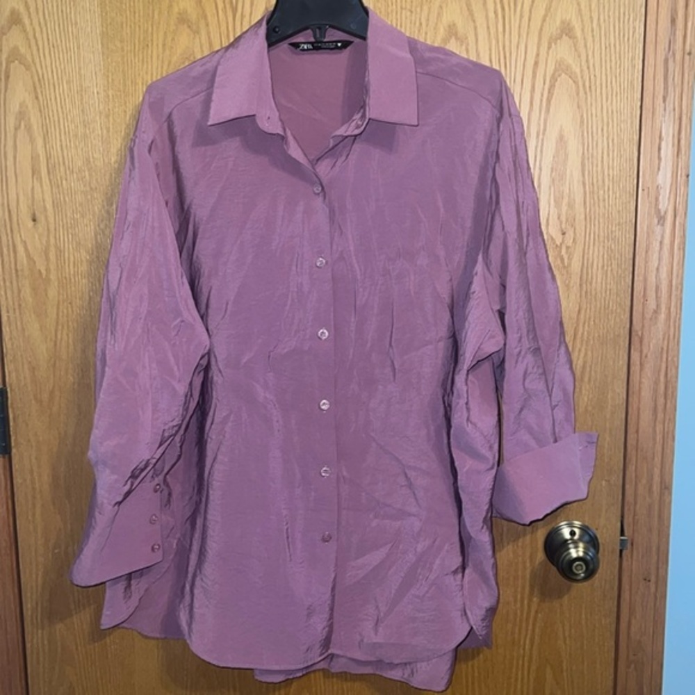 Zara modal oversized button up cover up Size XS extra small light weight mauve